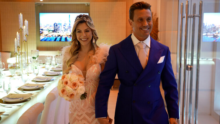 Bride and groom making their grand entrance at the reception