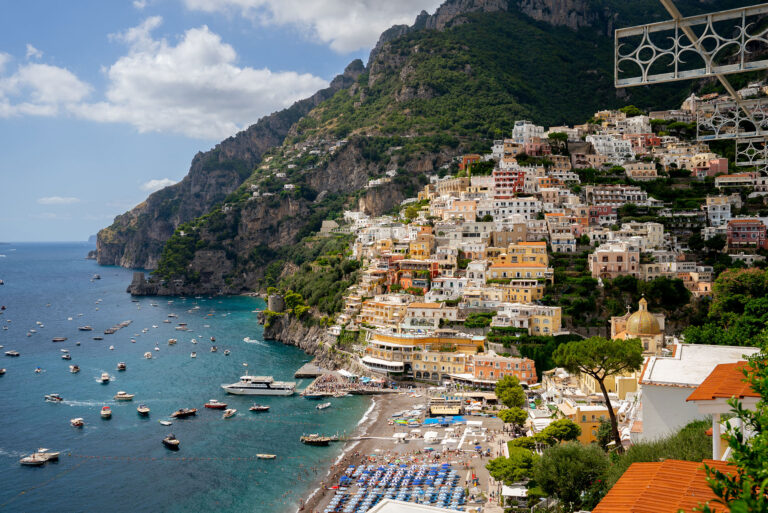Cliffside village of Positano on the Amalfi Coast, filmed for a travel film by Arte City Media